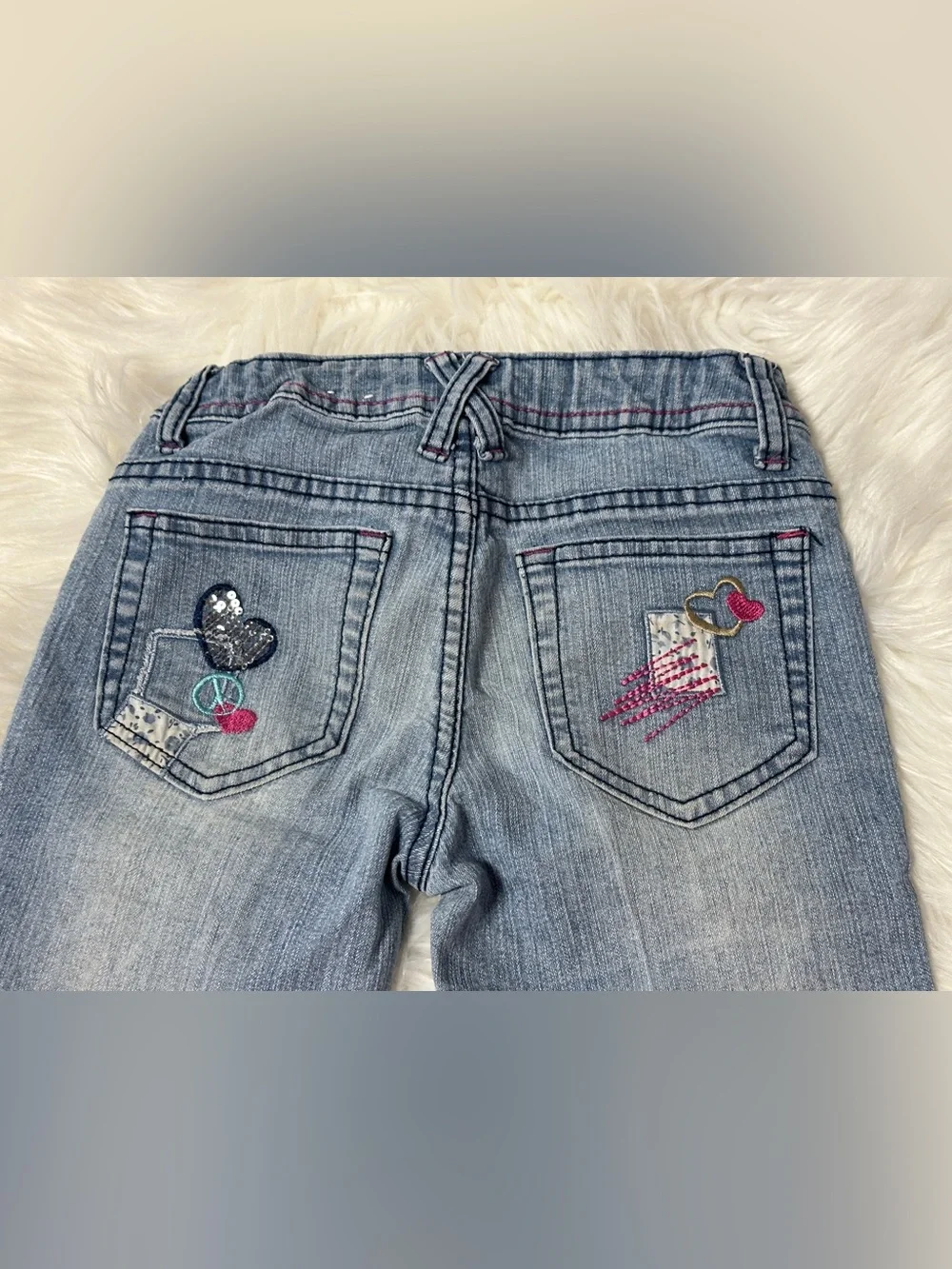 total girl Light Wash Denim Shorts with Pink & Teal Embroidery
